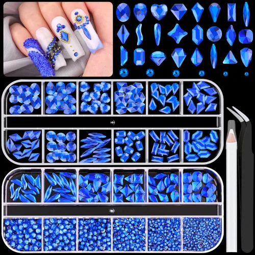Vista 23 de Kit de pedrería para uñas BELLEBOOST, 15ml de pegamento de gel con strass + gemas coloridas + cristales de vidrio flatback AB y gemas transparentes