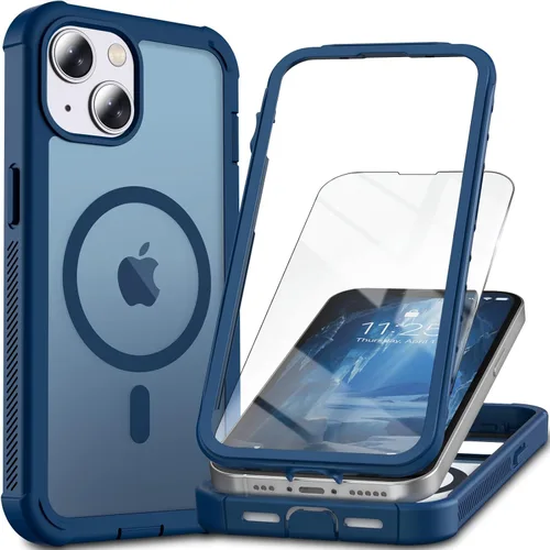 Vista 11 de Funda magnética para iPhone 13/14, protector de pantalla, compatible con MagSafe, protección contra caídas de grado militar, protección resistente
