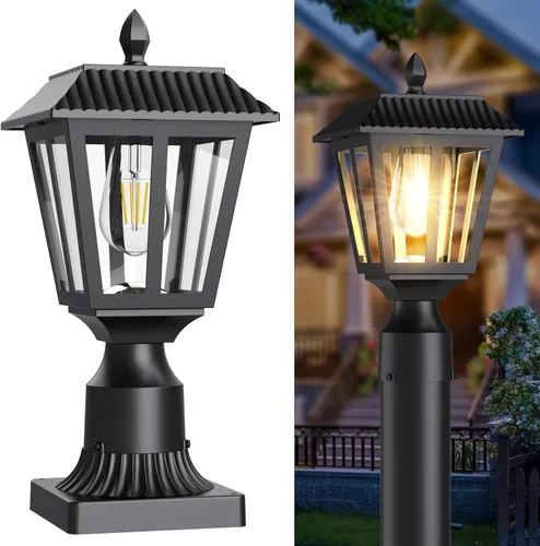 Vista 9 de Greluna Luces solares para poste, lámpara solar del anochecer al amanecer con base de montaje en muelle, luces de poste al aire libre impermeables