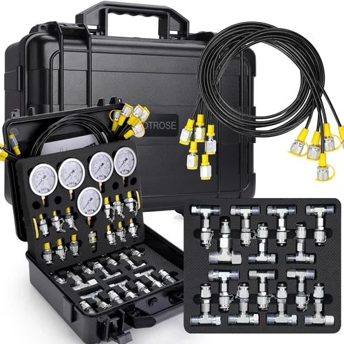 Vista 8 de Kit de prueba de presión hidráulica, 600 bares/10000 psi/60 MPa, 5 calibradores, 13 acoplamientos de prueba, 14 conectores en T, 5 mangueras