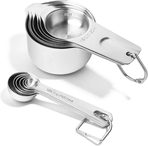 Vista 3 de Last Confection Juego de 13 cucharas medidoras y tazas de acero inoxidable – Medidas de cocina para especias secas e ingredientes líquidos