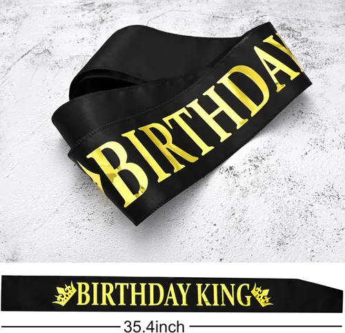 Vista 6 de Corona de Rey NA y Banda de Cumpleaños, Regalos de Decoración de Baile de Graduación para Hombres (Dorado-1)