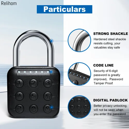Vista 2 de Candado de combinación para casillero, candado Relihom con código, cerradura de casillero de gimnasio, candado de entrada sin llave de alta