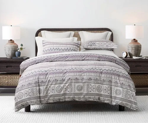 Vista 18 de SLEEPBELLA Funda de edredón tamaño Queen, 600 hilos de algodón reversible con ramas grises y flores amarillas (tamaño Queen, hojas blancas)