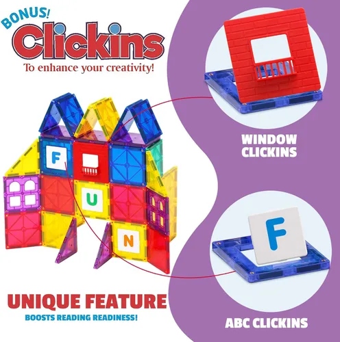 Vista 6 de Playmags Juego de construcción de azulejos magnéticos: Clickins educativos exclusivos de 36 piezas. Kit: 18 ventanas de azulejos magnéticos