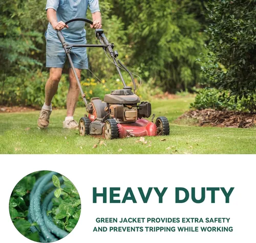 Vista 6 de YOJOE Cable de extensión para interiores y exteriores, calibre 16, SJTW, resistente, 15 pies, color verde, 3 clavijas 13A, resistente a