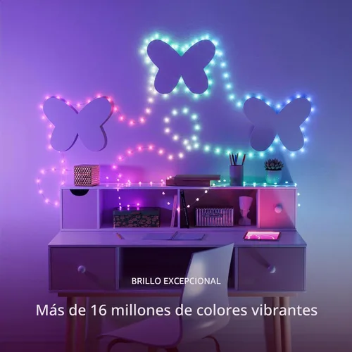 Vista 3 de Twinkly Strings - Cadena de luces en forma de vela USB-C con 100 LED RGB, 20 pies. Cable verde. Controlado por aplicación. Alimentado por USB-C.