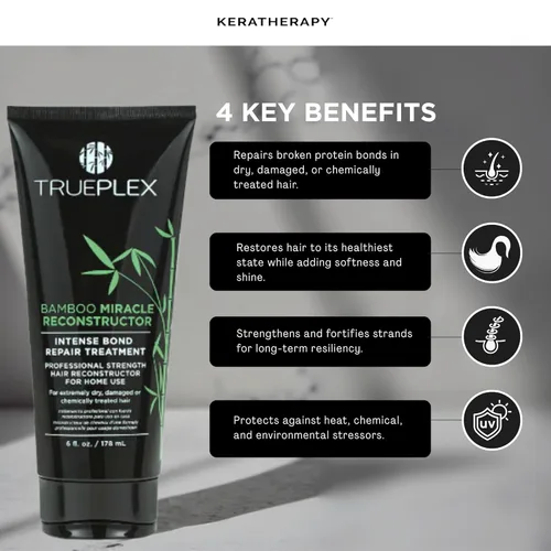 Vista 2 de KERATHERAPY Bamboo Miracle Reconstructor Bond Repair Tratamiento, 6 onzas, 6.0 fl oz – Protección térmica vegana y fortalecedor del cabello