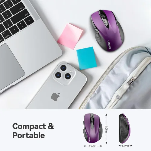 Vista 2 de Mouse óptico ergonómico TeckNet Pro 2.4 G con nanorecibidor USB para portátil, ordenador, Chromebook, Macbook, 6 botones, batería de 24 meses, 5