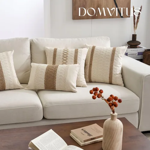 Vista 5 de DOMVITUS Fundas de almohada bohemias de 20 x 20 pulgadas para almohadas decorativas de granja, fundas de almohada neutras para sala de estar