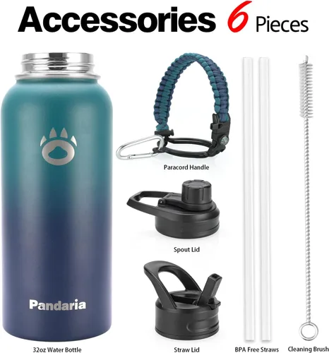 Vista 2 de Insulated Water Bottle 32oz, Stainless Steel Water Bottle with Straw & Spout Lids & Paracord Handle with Straw, Spout Lids, Paracord Handle
