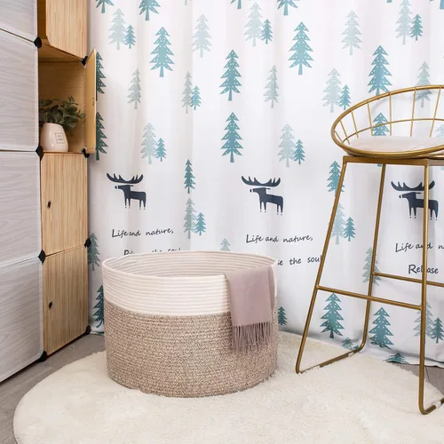 Vista 3 de MINTWOOD Design Canasta decorativa extra grande de 22 x 14 pulgadas de cuerda de algodón tejida para almacenamiento de mantas, cesta para la sala