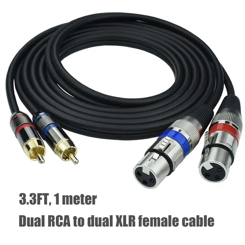 Vista 2 de Adaptador de cable de teléfono XLR doble hembra a RCA macho dual, 3.3 pies equilibrado XLRF de 3 pines a cable de altavoz RCA desequilibrado