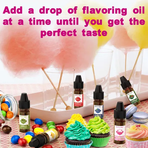 Vista 4 de Aceite Aromatizante para Alimentos - Sabores Concentrados de Dulces, 6 Aceites Aromatizantes Líquidos para Brillo Labial, Aceite de Sabor Algodón
