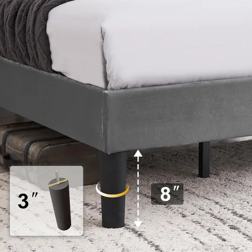 Vista 8 de VECELO Base de cama con cabecera tapizada, base de colchón de plataforma con fuerte soporte de listones de madera, no necesita somier, fácil