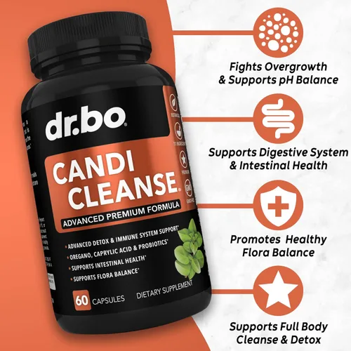 Vista 2 de Candi Cleanse & Gotas de aceite de orégano – Limpiador complejo probiótico extra fuerte y líquido orgánico – Cápsulas de ácido caprílico de hierbas