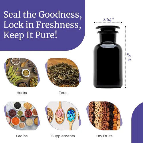 Vista 6 de Infinity Jars 50 ml (1.69 fl oz) Tarro de vidrio negro con bloqueo ultravioleta, hermético, a prueba de olores, recargable, para hierbas, especias