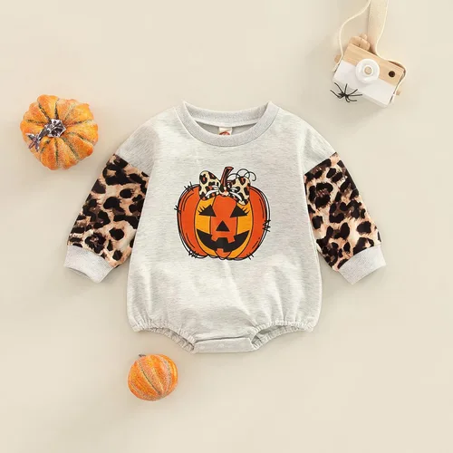 Vista 62 de Ayalinggo - Mameluco con estampado de calabaza para bebés, niñas y niños pequeños, traje de Halloween, sudadera extragrande, overol de burbuja