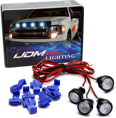 Vista 10 de iJDMTOY Juego de 4 piezas de iluminación LED de montaje de malla frontal amarillo ámbar de reacondicionamiento personalizado compatible con camiones