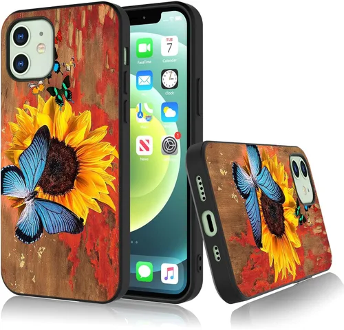 Bcov Funda para iPhone 13, funda protectora de silicona suave a prueba de golpes con diseño de girasol de mariposa colorida para iPhone 13
