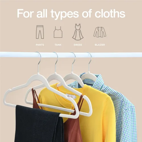 Vista 4 de Home-it Paquete de 50 perchas de terciopelo de alta calidad, perchas antideslizantes para trajes, color marfil, perchas de ropa resistentes