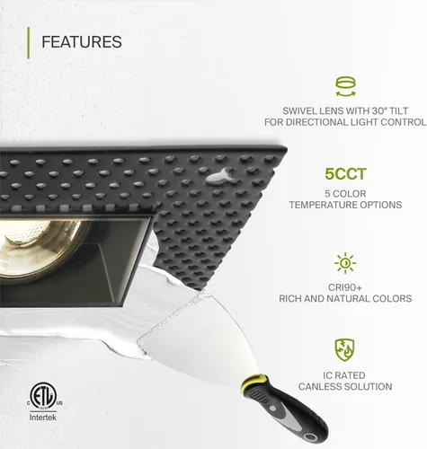 Vista 3 de ASD Trimless Gimbal - Iluminación LED empotrable de 2 pulgadas, 8 W 120 V, luz de techo direccional regulable ajustable con caja de conexión, 5 CCT