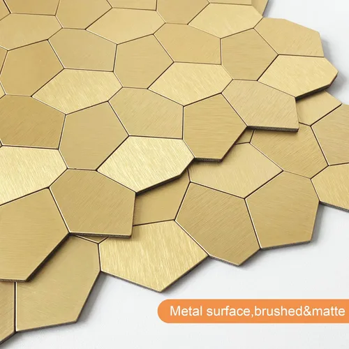 Vista 3 de VAOVI Azulejo de metal para salpicaduras de cocina, azulejos adhesivos de pared de roca para baño, chimenea (10 hojas, dorado champán)