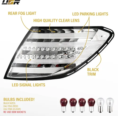 Vista 7 de USR 12-14 W204 2D/4D - Juego de 2 lámparas traseras (izquierda + derecha) compatible con Mercedes Benz Clase C Sedan 4D Sedan y 2D Coupé 2012-2014