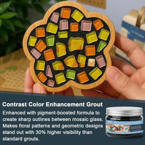 Vista 6 de Lechada de mosaico profesional para manualidades, color negro, 7.05 oz, lechada de azulejos de cristal de secado rápido con tecnología