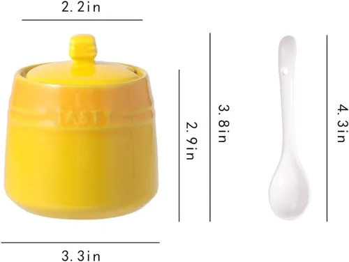 Vista 2 de Colorido tarro de especias de cerámica caja de condimentos olla de condimentos azucarero con tapa cuchara azul