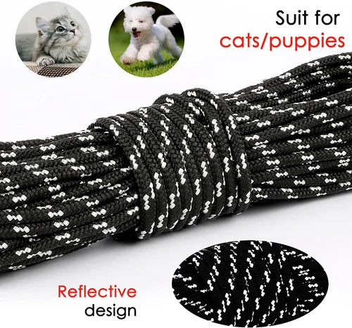 Vista 5 de Rypet Correa larga reflectante para gatos, 15 pies, a prueba de escapes, correa larga para caminar, duradera, segura, personalizada, extensora