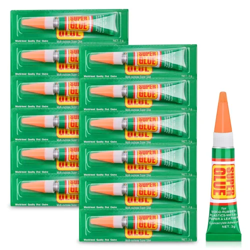 12 x 3g Super Glue Adhesivo Fuerte, Pegamento Líquido de Cianoacrilato de Secado Rápido SuperGlue Flexible y Preciso para Plástico, Manualidades,