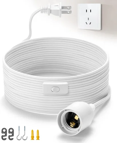 Vista 9 de Cable de luz colgante con portalámparas, extensión UL de 12 pies cable de luz colgante con portalámparas E26, interruptor de encendido/apagado