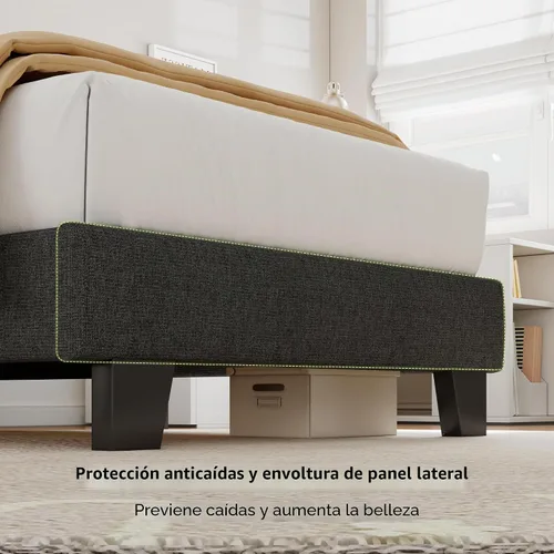 Vista 6 de Feonase Marco de cama de plataforma twin con cabecera capitoné con botones, cama tapizada de lino con soporte de listones de madera, no necesita
