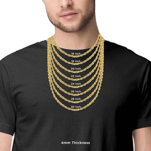 Vista 7 de 10K SOLID Yellow Gold 1.25mm-5.00mm Thick Shiny Diamond-Cut Mens Solid Rope Chain Necklace for Pendants and Charms and Bracelet with Lobster-Claw
