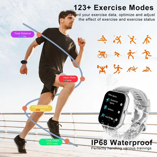 Vista 4 de Reloj inteligente para hombres y mujeres, compatible con teléfono Android iOS, pantalla táctil completa de 1.83 pulgadas, reloj inteligente