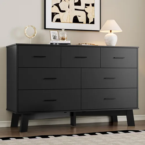 Vista 18 de BORNOON Cómoda para dormitorio con 7 cajones, cómoda moderna de 47.2 pulgadas de ancho con manijas de metal, base en forma de X y pata central