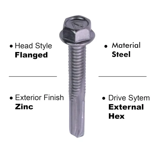 Vista 4 de Tornillos autorroscantes de fijación en U – #12-24 x 1-1/2 pulgadas, cabeza hexagonal de arandela autoperforante, tornillo Tek de acero chapado
