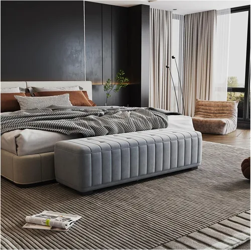 Vista 4 de Bedroom Ottoman Bench with Safety Hinge Storage Upholstered Fabric End of Bed Storage Bench for Bedroom and Living Room Large Grey Storage Bench