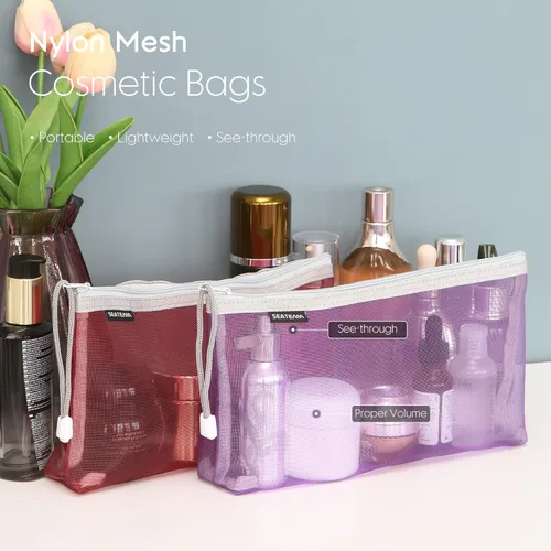 Vista 3 de Sea Team Bolsa de aseo portátil multicolor multicolor de malla de nylon bolsa de maquillaje cosmético con cremallera, Colorido-D