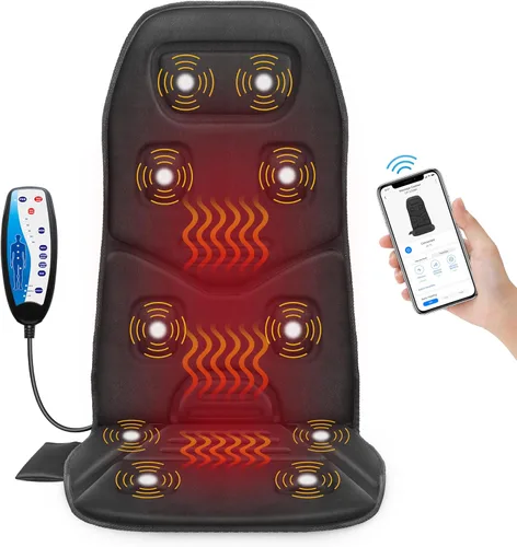 COMFIER Masajeador de Espalda con Calor, Cojín de Masaje de Asiento con Control por Aplicación y Vibración, 10 Motores y 3 Niveles de Calor,