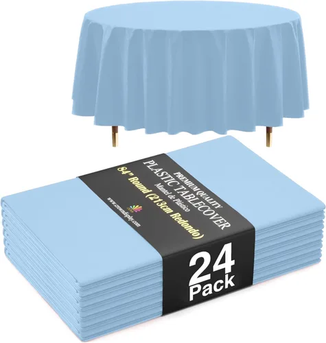 Vista 86 de Exquisite 66% Thicker Premium Aqua Round Tablecloth 0.5 Mil 6 Pack Plastic Table Cloth Disposable 84 Inch Round Plastic Tablecloth Won't Tear Easily