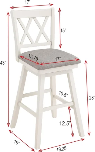 Vista 56 de Home Brookline - Taburete giratorio de bar con mecanismo de giro de 360°, taburetes rústicos de granja para encimera de cocina con cojín, altura