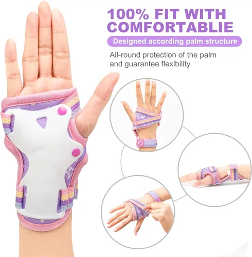 Vista 5 de Rainbow Unicorn - Patines para niños con equipo de protección, morado, mediano