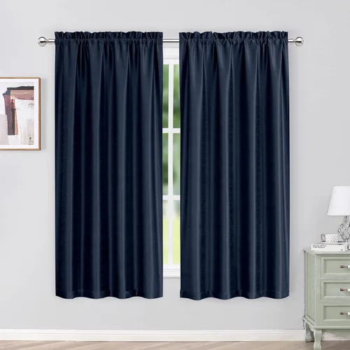 Vista 93 de Chyhomenyc Uptown - Cortinas negras de 24 pulgadas de largo, 2 paneles, cortinas cortas de seda sintética para oscurecer la habitación, cortinas