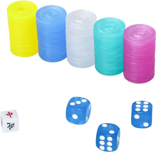 Monedas de puntuación Mahjong de plástico de colores, 100 fichas para juegos de Mahjong, 5 colores (rojo, amarillo, verde, azul, blanco) con 1