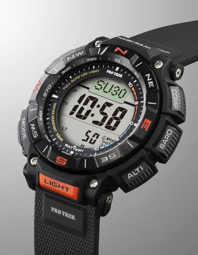 Vista 4 de Casio Pro Trek Bio Mass Tough Solar Triple Sensor con termómetro Altímetro Barómetro Brújula World Time Reloj para hombre PRG340-1 Negro