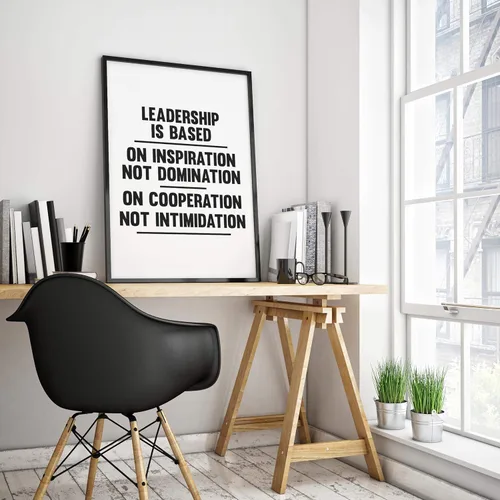 Leadership is Based on Inspiration and Cooperation Poster Print, Inspirational Print, Motivational Quotes, Office Art, Cubicle Picture, Home Wall
