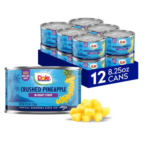 Vista 10 de Dole Fruta enlatada, trozos de piña en almíbar pesado, sin gluten, grapas de despensa, 20 onzas, 12 unidades, el embalaje puede variar