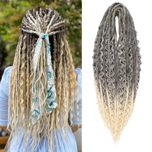 Vista 47 de Leeven Extensiones de Rastas Sintéticas de Doble Punta de 24 Pulgadas 30 Hebras Rastas Boho 613 Rubio 3 Estilos Mixtas Onduladas Rizadas DE Rastas